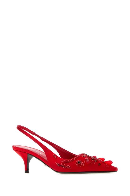 26FW 프라다 자수 사틴 슬링백 펌프스 1I640OF0553F7I F0011 Red - PRADA