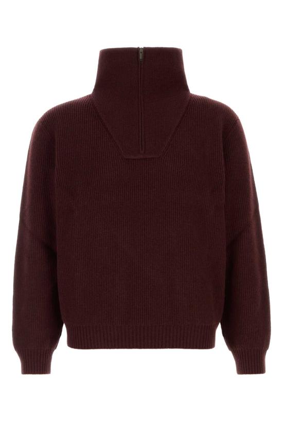 26FW 생로랑 골지 하프 집업 니트 스웨터 873709Y77LS 6001 BURGUNDY