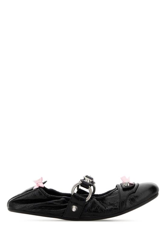 26SS 발렌시아가 FL 실버톤 링 가죽 플랫슈즈 864665WZD41 1580 BLACK