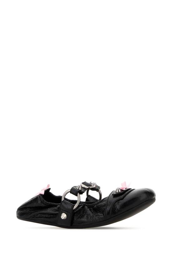 26SS 발렌시아가 FL 실버톤 링 가죽 플랫슈즈 864665WZD41 1580 BLACK - BALENCIAGA