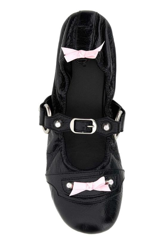 26SS 발렌시아가 FL 실버톤 링 가죽 플랫슈즈 864665WZD41 1580 BLACK - BALENCIAGA