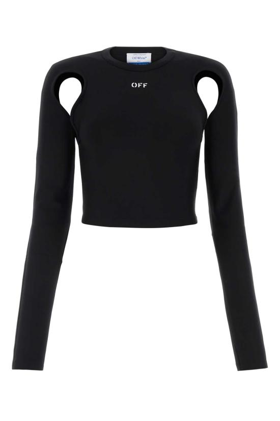  오프화이트 OFF 컷아웃 크롭 티셔츠 OWAD211C99JER001 1001 BLACK