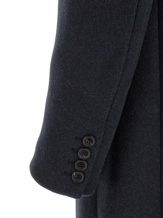 26FW 생로랑 버진 울 피크 라펠 더블 브레스트 롱 코트 SA341050BM NAVY - SAINT LAURENT