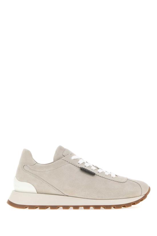 26FW 브루넬로 쿠치넬리 샤이니 탭 디테일 스웨이드 러닝 스니커즈 MZSFG2110 C9593 BEIGE