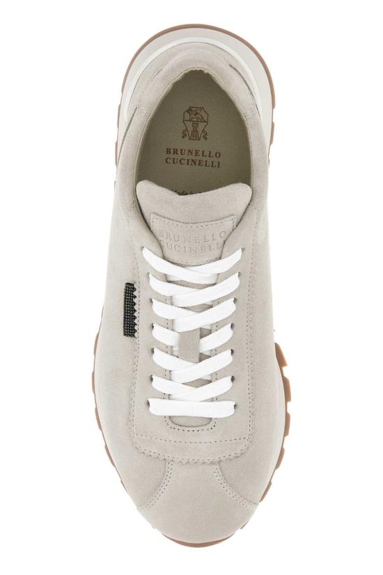 26FW 브루넬로 쿠치넬리 샤이니 탭 디테일 스웨이드 러닝 스니커즈 MZSFG2110 C9593 BEIGE - BRUNELLO CUCINELLI