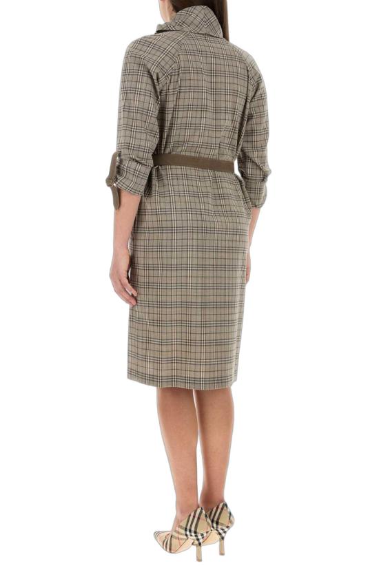 26SS 버버리 스카프 칼라 체크 울 드레스 8118175 C4507 BEIGE - BURBERRY