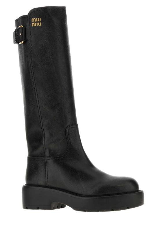 26FW 미우미우 레더 버클 로고 롱 부츠 5W767EF055Y9S F0002 BLACK - MIU MIU