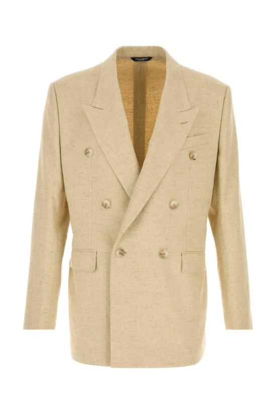 26SS 돌체앤가바나 더블 브레스티드 트위드 이펙트 실크&헴프 자켓 G2WJ2TFUTDB S8230 BEIGE