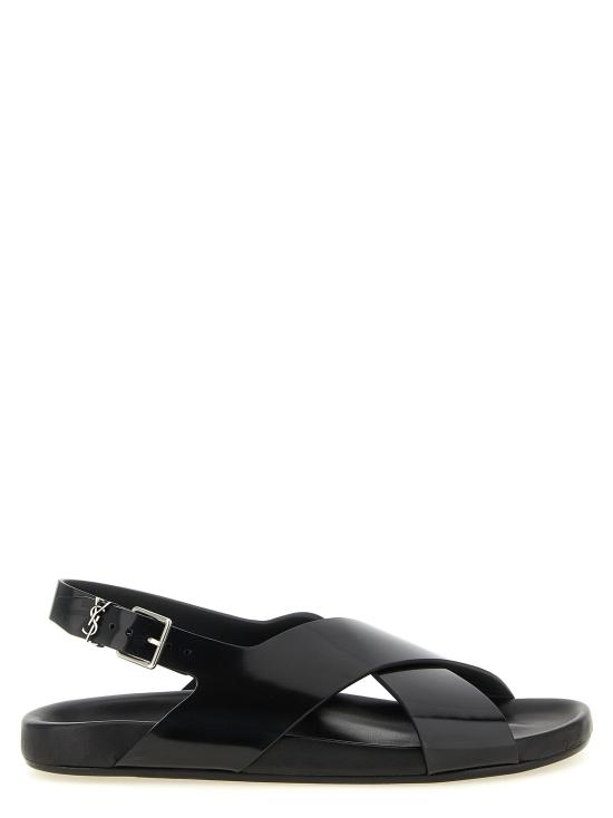 26FW 생로랑 글레이즈드 가죽 소재 헬리오스 샌들 SA341041BM BLACK