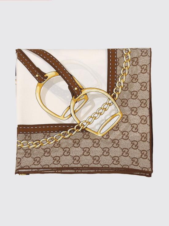 26FW 구찌 프린트 실크 크레이프 드 스카프 8742303G005 9965 Beige