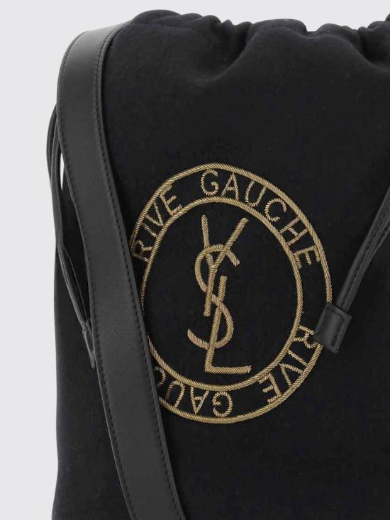 26FW 생로랑 자수 펠트 스무스 레더 리브 고시 레이스드 버킷백 710261FAAJ6 1055 Black - SAINT LAURENT