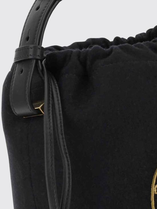 26FW 생로랑 자수 펠트 스무스 레더 리브 고시 레이스드 버킷백 710261FAAJ6 1055 Black - SAINT LAURENT