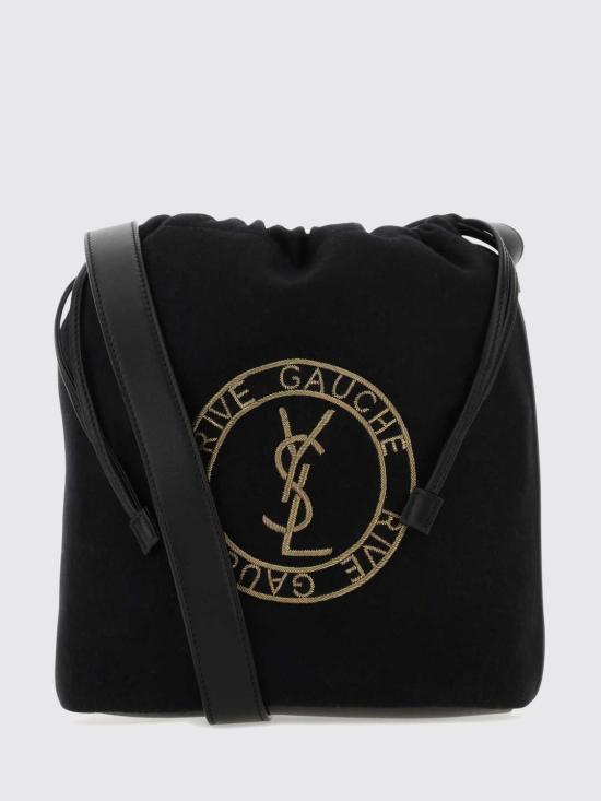 26FW 생로랑 자수 펠트 스무스 레더 리브 고시 레이스드 버킷백 710261FAAJ6 1055 Black