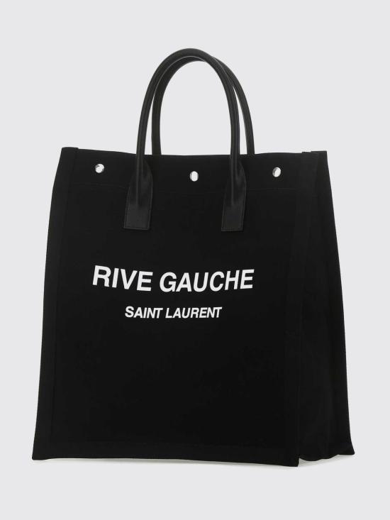 26FW 생로랑 프린티드 캔버스 레더 리브 고시 N/S 토트백 63253996N9E 1070 Black - SAINT LAURENT