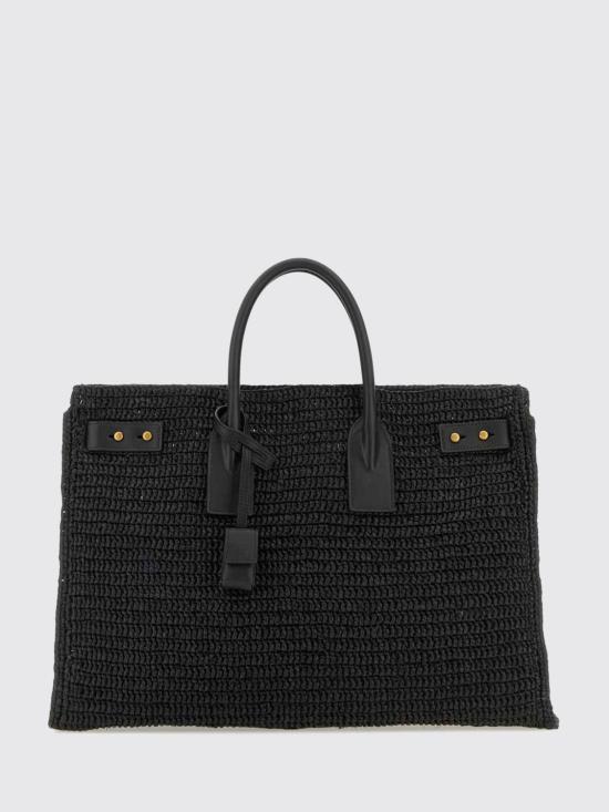 26FW 생로랑 삭 드 주르 미디움 서플 라피아 & 베지터블 탠 레더백 751499GAADY 1000 Black