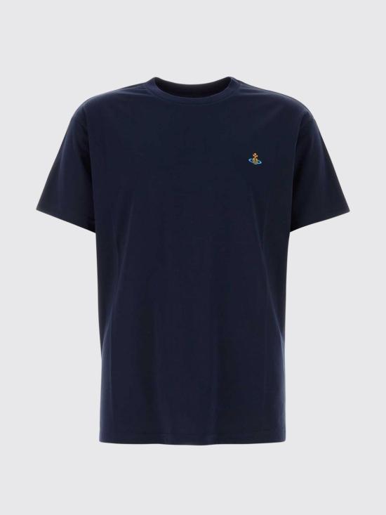 26FW 비비안웨스트우드 가먼트 다이드 로고 저지 반팔 티셔츠 3G010013J00BL K410 Navy - VIVIENNE WESTWOOD