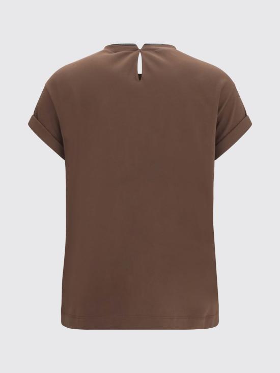 26FW 브루넬로 쿠치넬리 콘트라스트 트림 코튼 티셔츠 M0T18BD200 C4211 Brown - BRUNELLO CUCINELLI