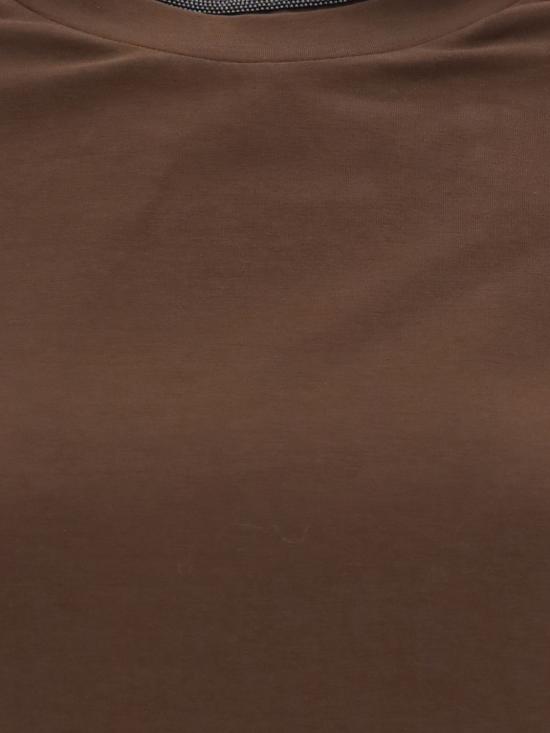 26FW 브루넬로 쿠치넬리 콘트라스트 트림 코튼 티셔츠 M0T18BD200 C4211 Brown - BRUNELLO CUCINELLI