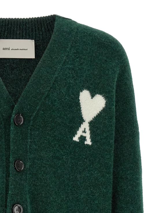 26FW 아미 빅 하트 로고 알파카 니트 가디건 UKC365 KN0135A279 GREEN - AMI