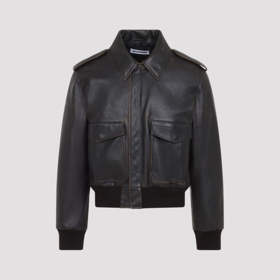 26FW 질샌더 가죽 자켓 J22SW0183 J07240 001 BLACK