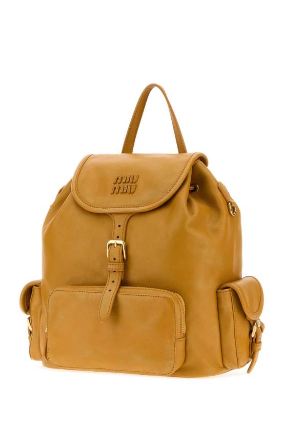 26FW 미우미우 캔버스 레더 로고 백팩 5BZ042AF6P F0R55 YELLOW - MIU MIU