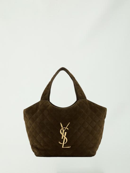26FW 생로랑 다이아몬드 퀼팅 스웨이드 아이코닉 ICARE 미디엄 백 871494 GREEN