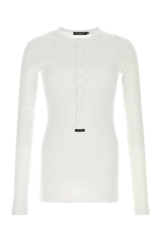 26FW 돌체앤가바나 로고 라벨 코튼 세라피노 티셔츠 G8PG8TG7P3J W0800 WHITE