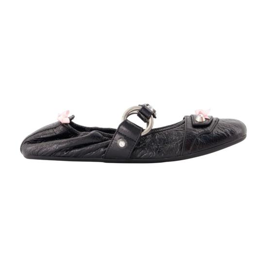 26FW 발렌시아가 FL 실버톤 링 가죽 플랫슈즈 864665 WZD41 1580 BLACK