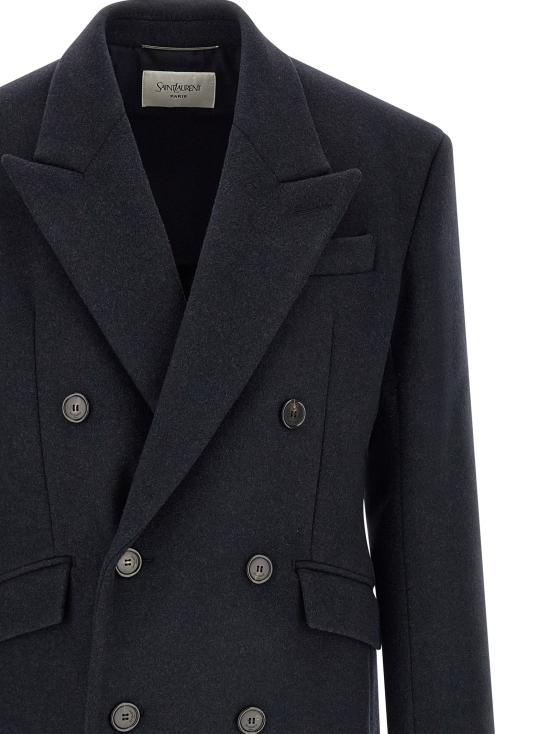 26FW 생로랑 버진 울 피크 라펠 더블 브레스트 롱 코트 SA341050BM NAVY - SAINT LAURENT