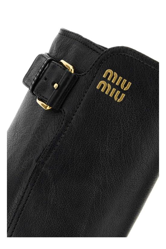 26FW 미우미우 레더 버클 로고 롱 부츠 5W767EF055Y9S F0002 BLACK - MIU MIU