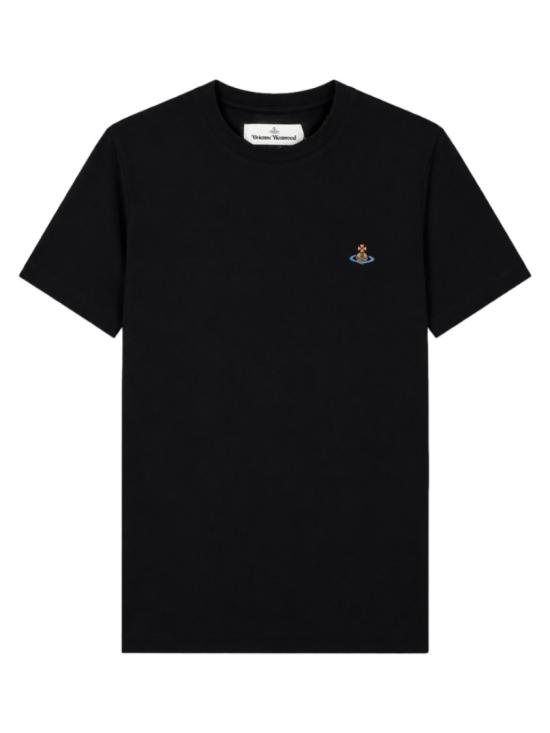 26FW 비비안웨스트우드 가먼트 다이드 로고 저지 반팔 티셔츠 3G010013 J00BLN401 Black