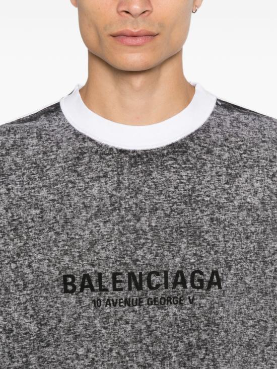 26FW 발렌시아가 로고 프린트 헤더드 미디엄 핏 티셔츠 764235 TUVS21000 Black grey - BALENCIAGA