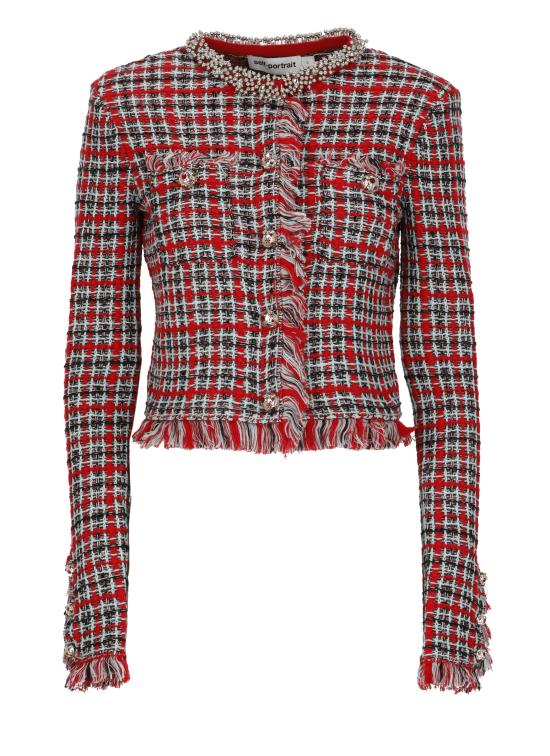 26FW 셀프 포트레이트 수트 자켓 AW26146JR RED CHECK FRAYEDRED MULTICOLOR