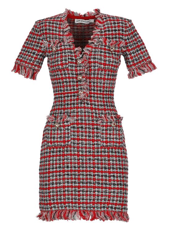 26FW 셀프 포트레이트 미디 원피스 AW26146SBR RED CHECK FRAYEDRED Multicolor