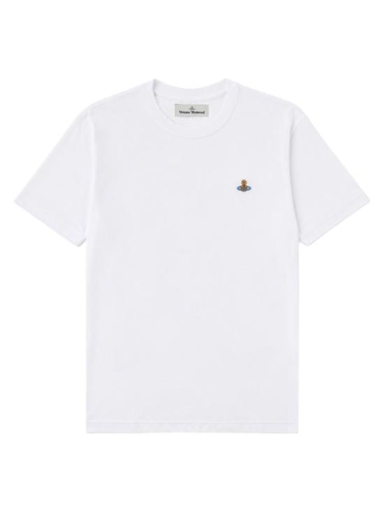 26FW 비비안웨스트우드 가먼트 다이드 로고 저지 반팔 티셔츠 3G010013 J00BLA401 White