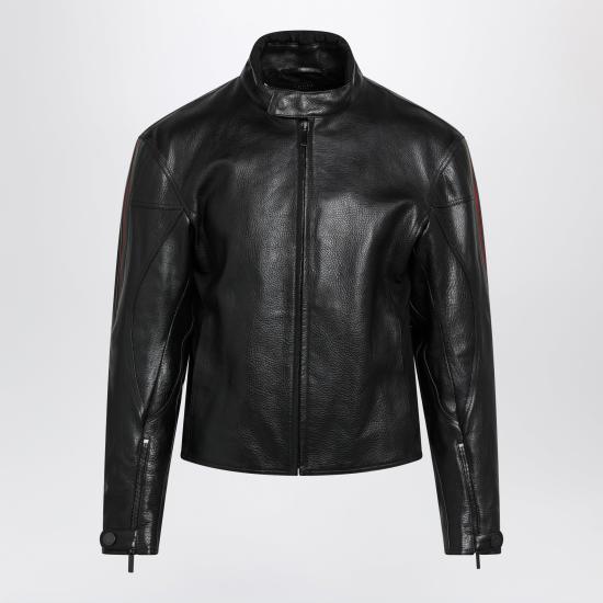 26FW 구찌 웹 디테일 레더 바이커 자켓 874158XNBDW Black