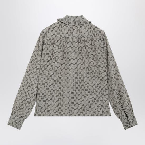 26FW 구찌 프린트 실크 크레이프 드 신 셔츠 프린트 실크 크레이프 드 신 셔츠 A005Y5ZAVRI Beige - GUCCI