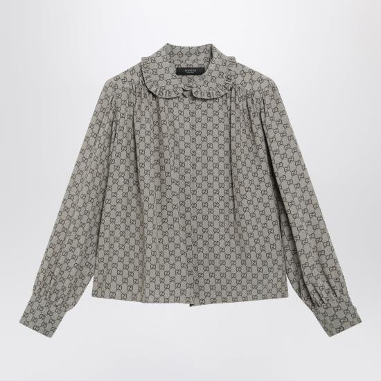 26FW 구찌 프린트 실크 크레이프 드 신 셔츠 프린트 실크 크레이프 드 신 셔츠 A005Y5ZAVRI Beige