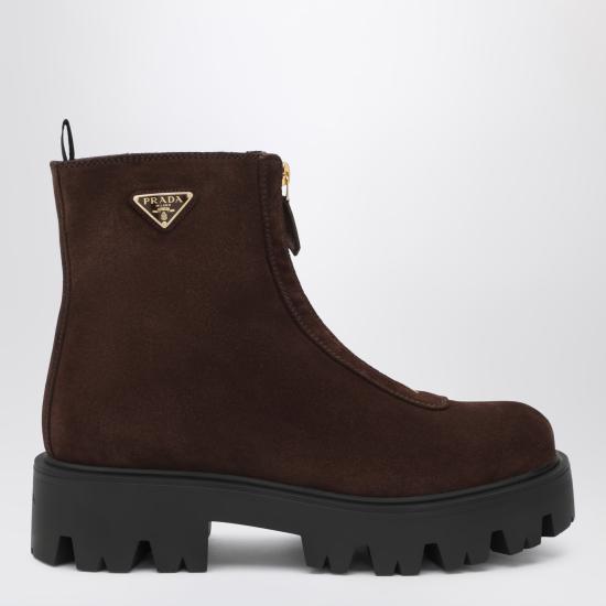 26FW 프라다 가죽 지퍼 부티 앵클 부츠 1T328O050054 Brown