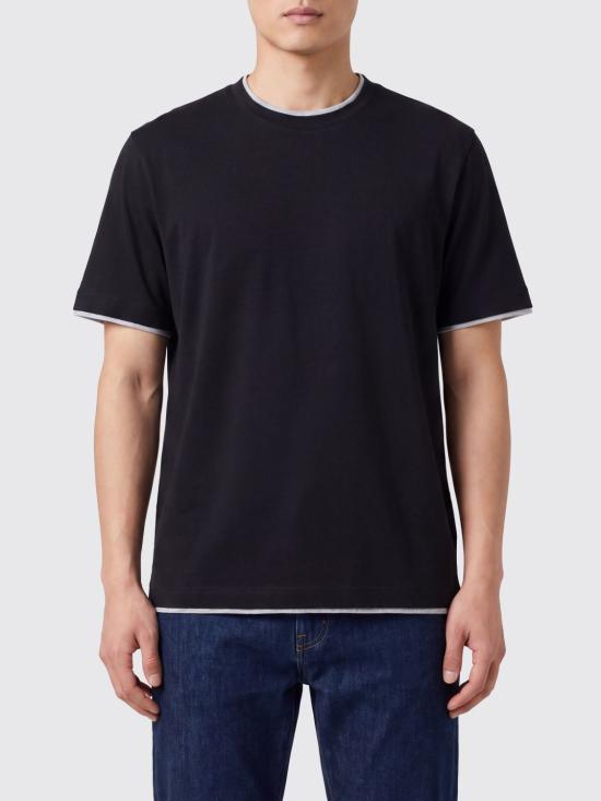 26FW 브루넬로 쿠치넬리 자수 로고 티셔츠 M0B137427 CGB88 Black