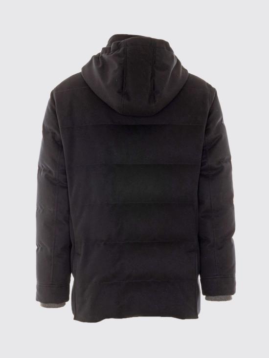 26FW 브루넬로 쿠치넬리 본디드 울 플란넬 탈부착 후드 다운 자켓 MM4701823 C101C Black - BRUNELLO CUCINELLI