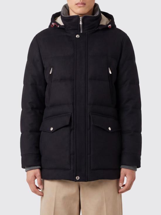 26FW 브루넬로 쿠치넬리 본디드 울 플란넬 탈부착 후드 다운 자켓 MM4701823 C101C Black