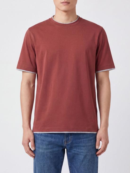26FW 브루넬로 쿠치넬리 자수 로고 티셔츠 M0B137427 CGL17 Red