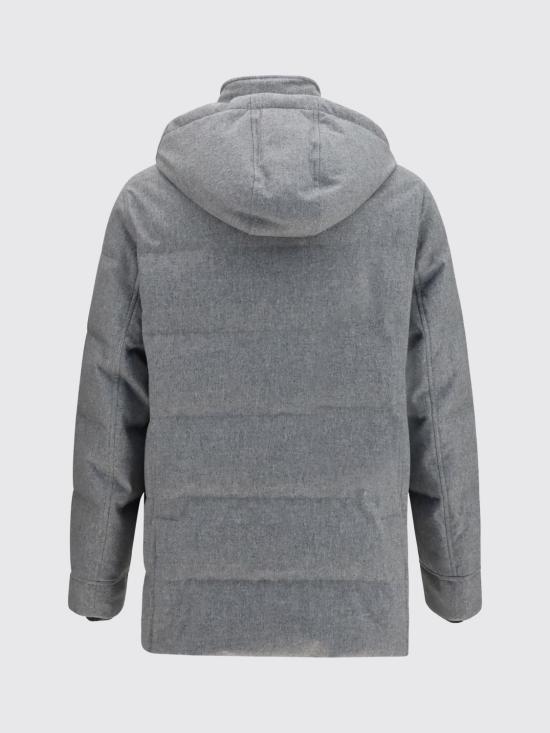 26FW 브루넬로 쿠치넬리 본디드 울 플란넬 탈부착 후드 다운 자켓 MM4701823 CF427 Grey - BRUNELLO CUCINELLI