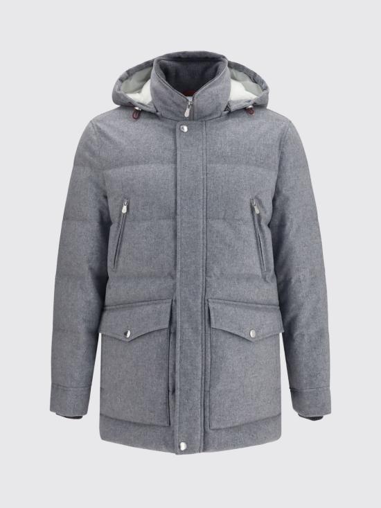26FW 브루넬로 쿠치넬리 본디드 울 플란넬 탈부착 후드 다운 자켓 MM4701823 CF427 Grey - BRUNELLO CUCINELLI
