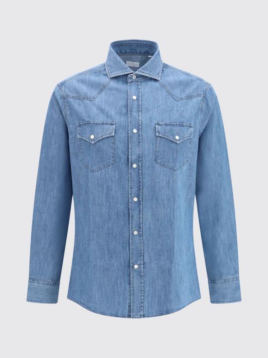 26FW 브루넬로 쿠치넬리 이지 핏 라이트웨이트 데님 셔츠 MH1924008 C8333 Denim - BRUNELLO CUCINELLI