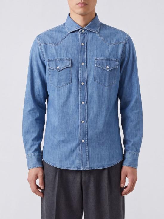 26FW 브루넬로 쿠치넬리 이지 핏 라이트웨이트 데님 셔츠 MH1924008 C8333 Denim