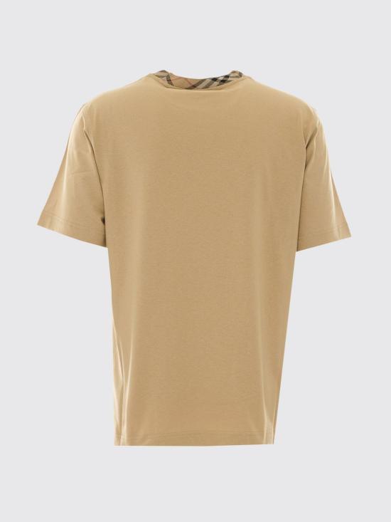 26FW 버버리 체크 트리밍 코튼 티셔츠 8125511 Beige - BURBERRY