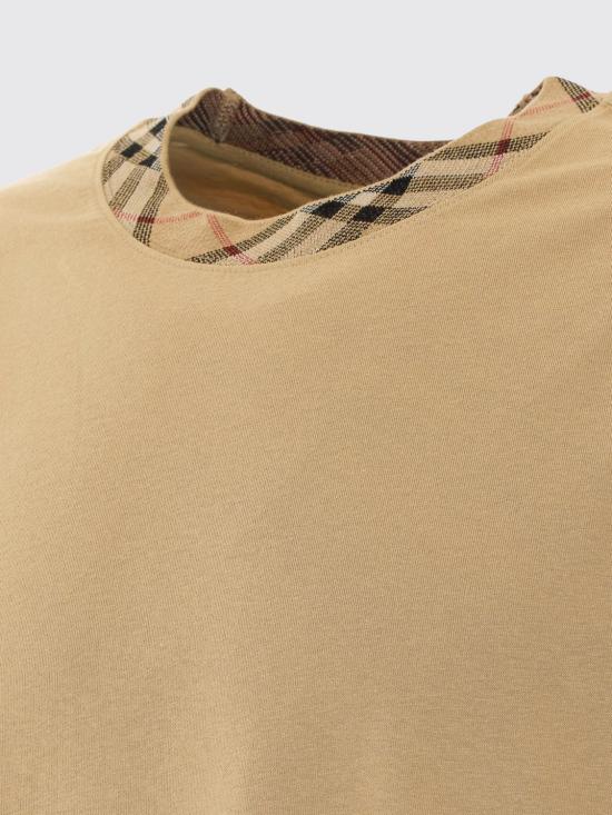 26FW 버버리 체크 트리밍 코튼 티셔츠 8125511 Beige - BURBERRY