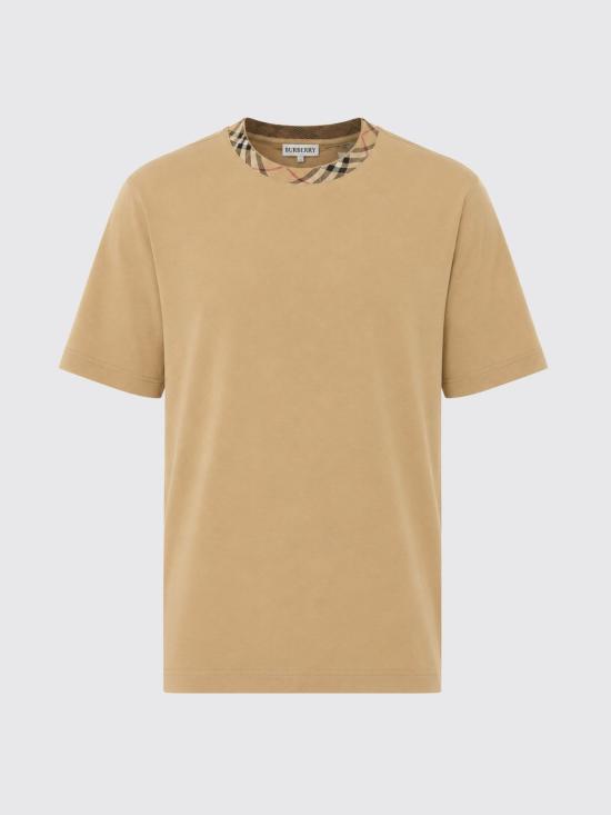 26FW 버버리 체크 트리밍 코튼 티셔츠 8125511 Beige - BURBERRY